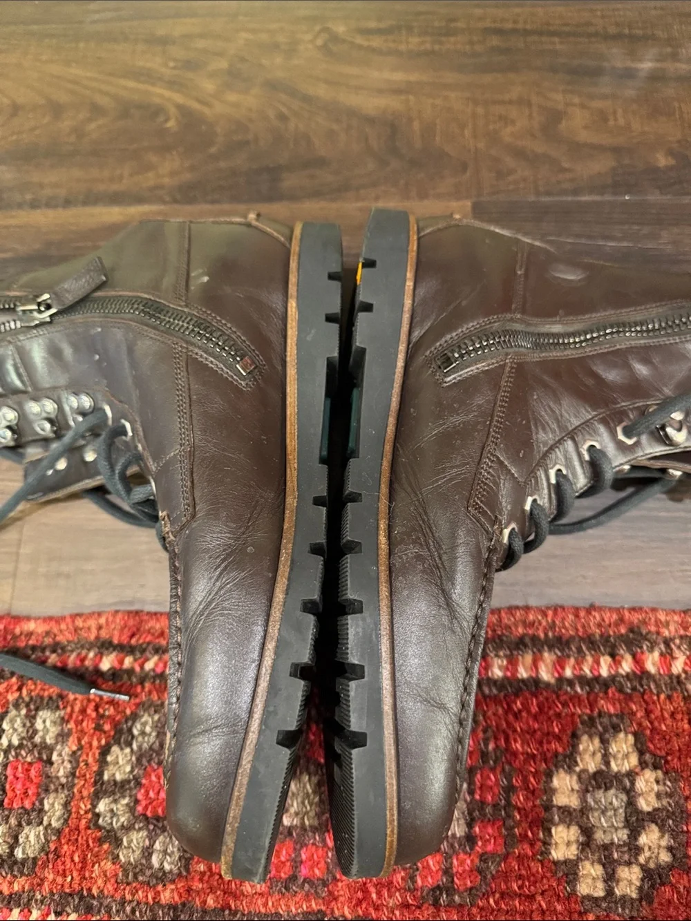 Gucci Dark Brown Leather Lace-Up Men's Boots with Web Heel Loop